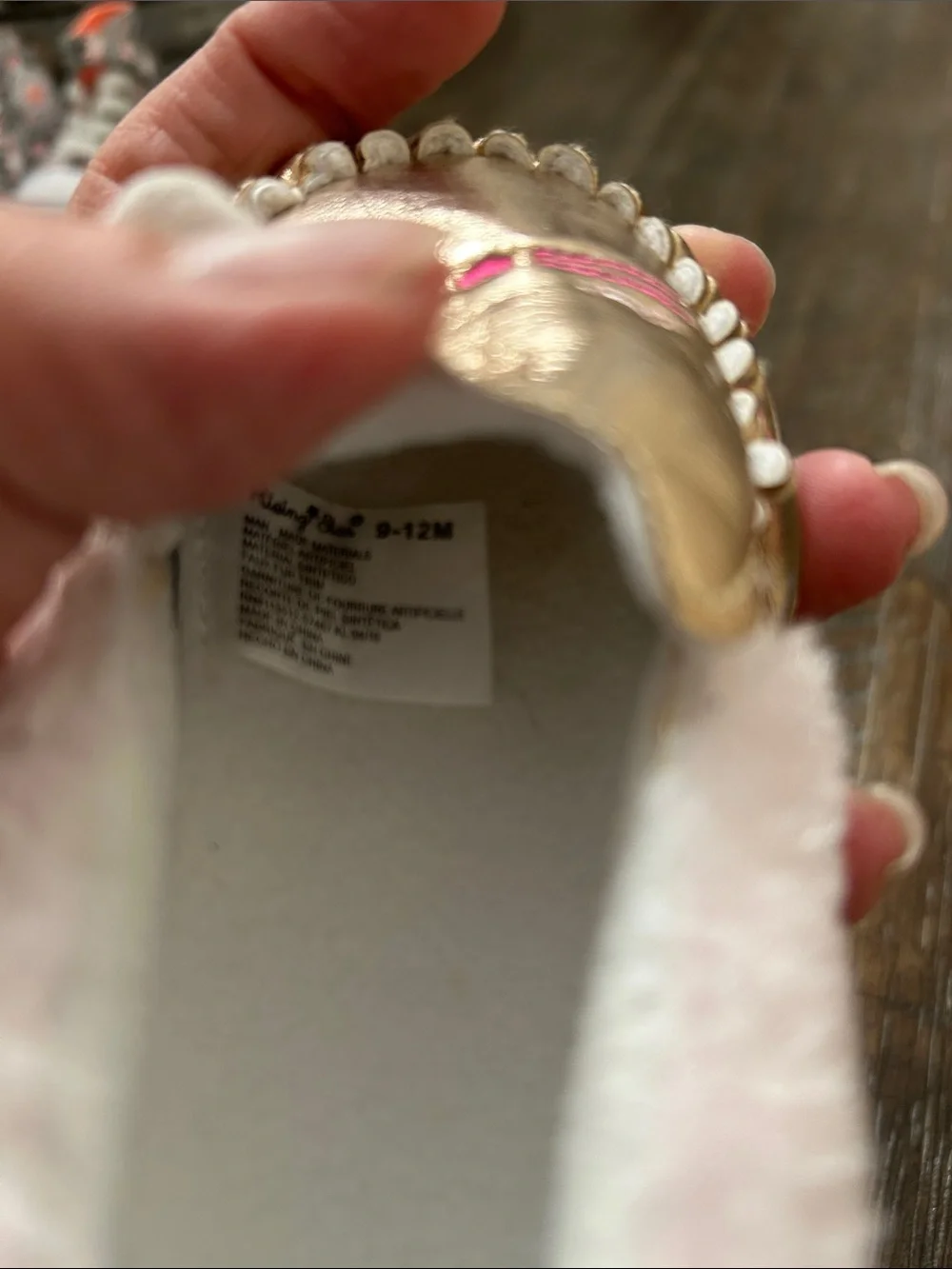 Kids Metallic Gold Cat Slippers with Pink Lining